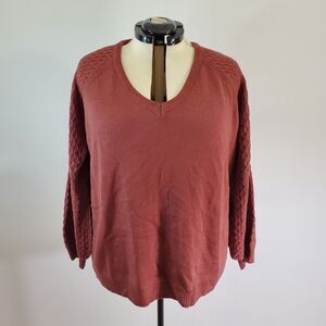 Bloomchic Knit Sweater Women's 2X Russet Pointelle Lantern Long Sleeve Plus NWT